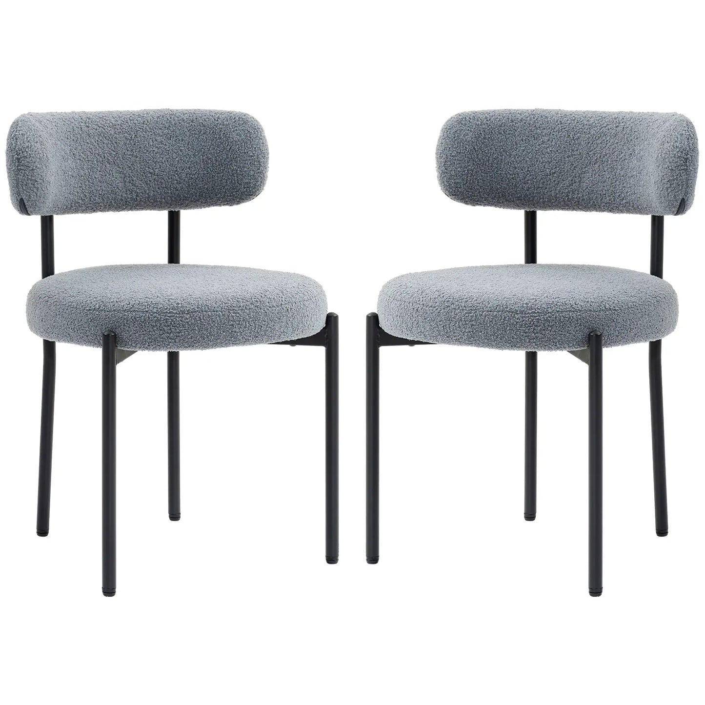 SET OF 2 Modern Dining Chairs w/ Berber Fleece Upholstery and Steel Legs , Grey