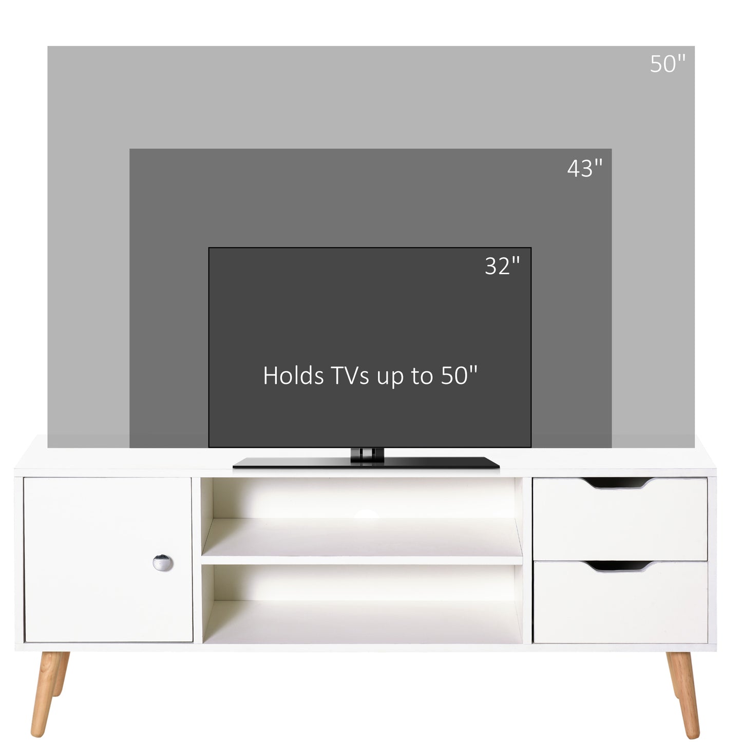 TV Stand for TVs up to 50", TV Cabinet with Shelves, Drawers and Cable Hole, Entertainment Unit for Living Room, White