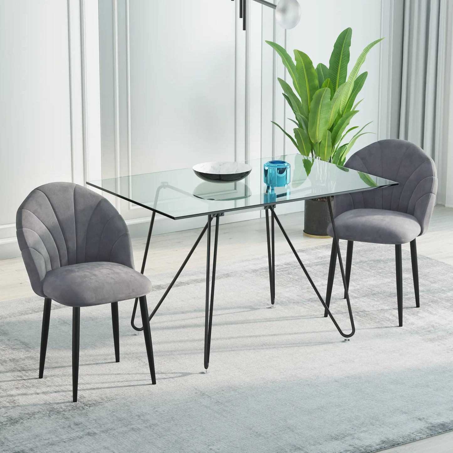 Armless Dining Chairs with Curved Backrest, Velvet-feel Accent Chairs in Grey