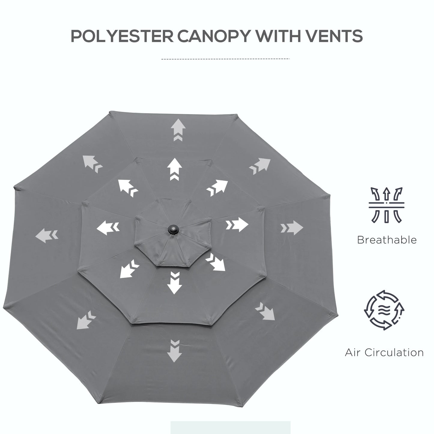 9FT 3 Tiers Patio Umbrella Outdoor Market Umbrella with Crank, Push Button Tilt for Deck, Backyard and Lawn, Light Grey