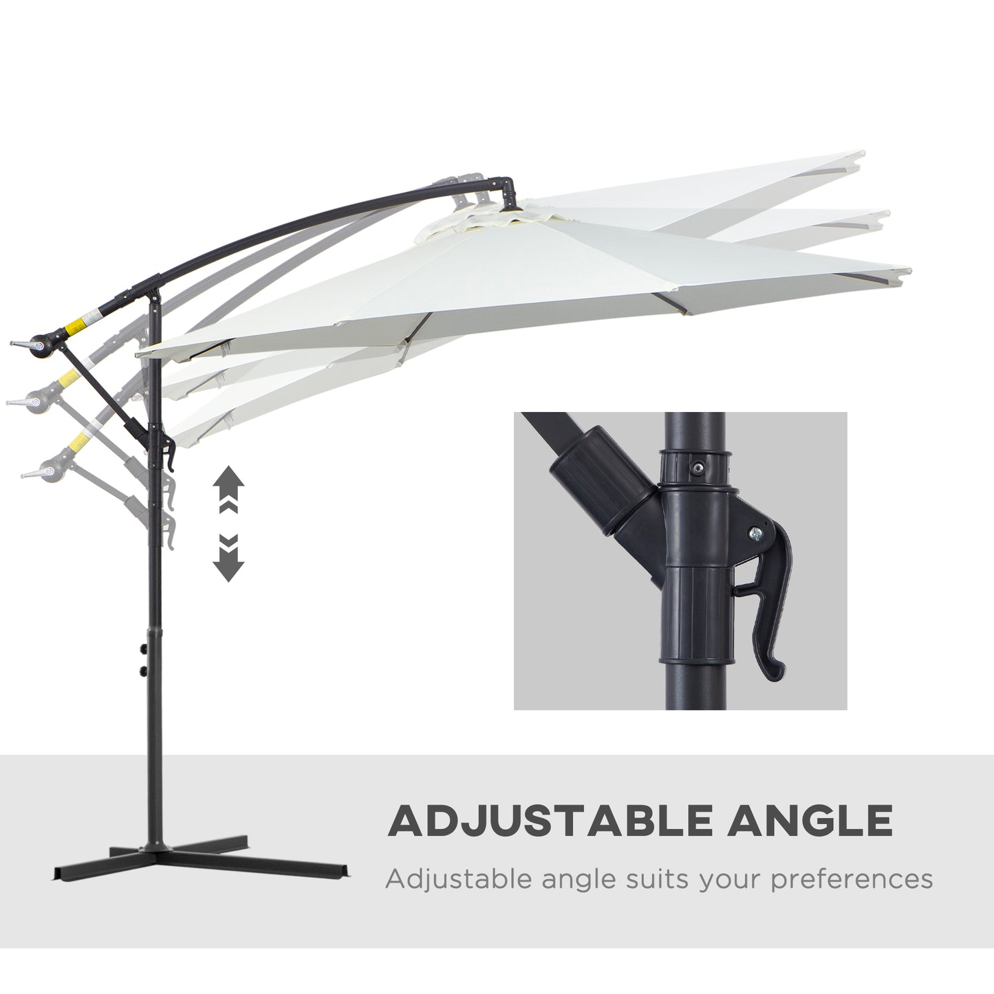 9.7ft Offset Patio UmbrellaCantilever Parasol with Crank Handle, 8 Ribs and Cross Base for Outdoor, Sun Shade, Cream