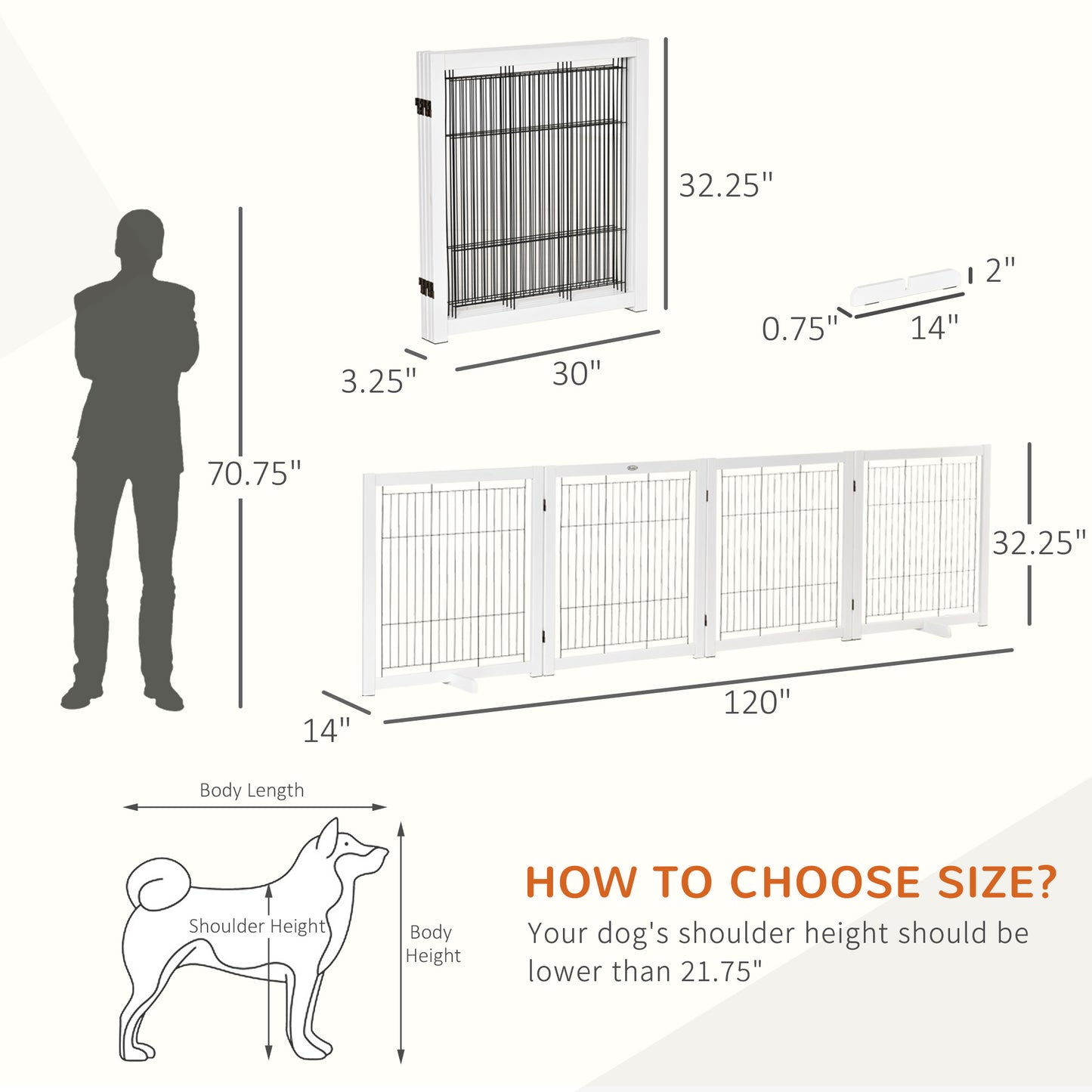 Wooden Dog Gate Foldable Pet Fence for Small & Medium Dogs 4 Panel with Support Feet Freestanding Safety Barrier for House Doorway Stairs White