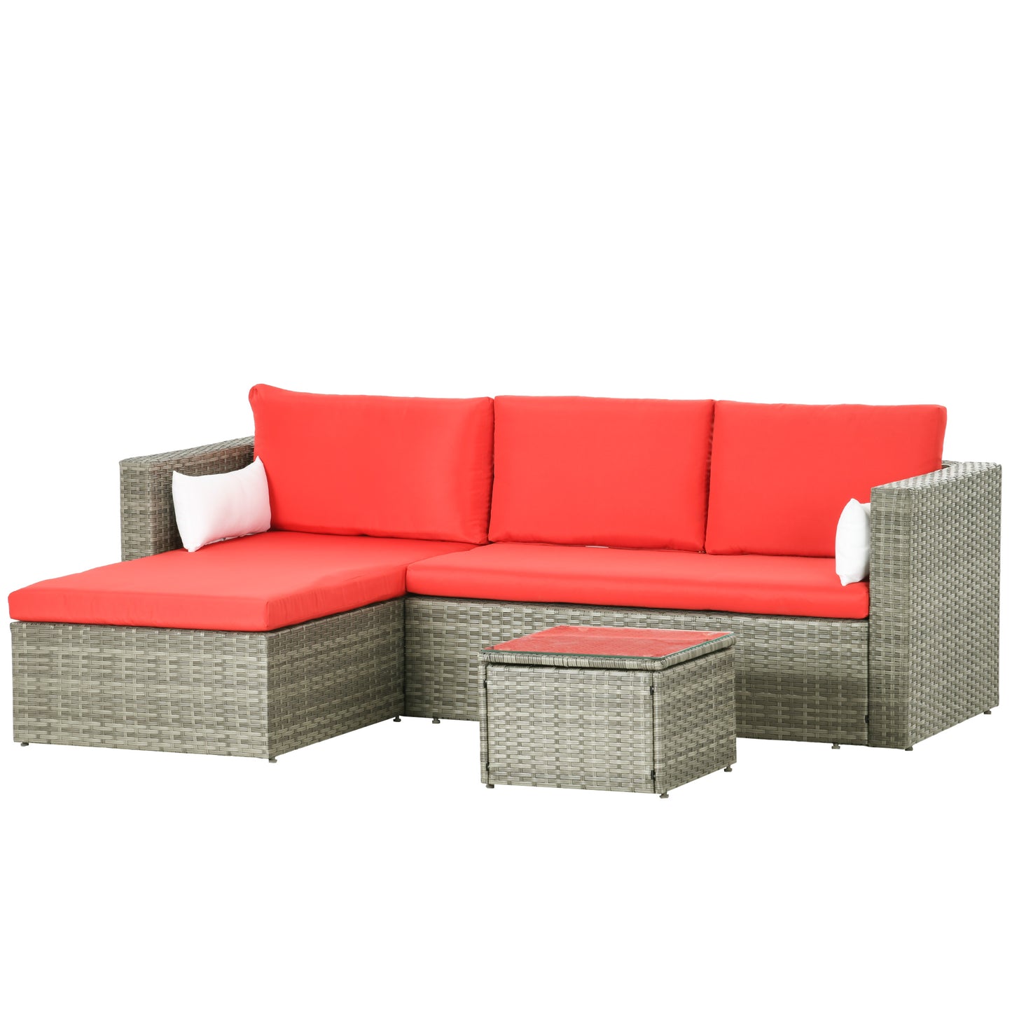 3pcs Modern Rattan Sofa Set, Wicker Patio Furniture Set with Coffee Table, Cushions, Pillows