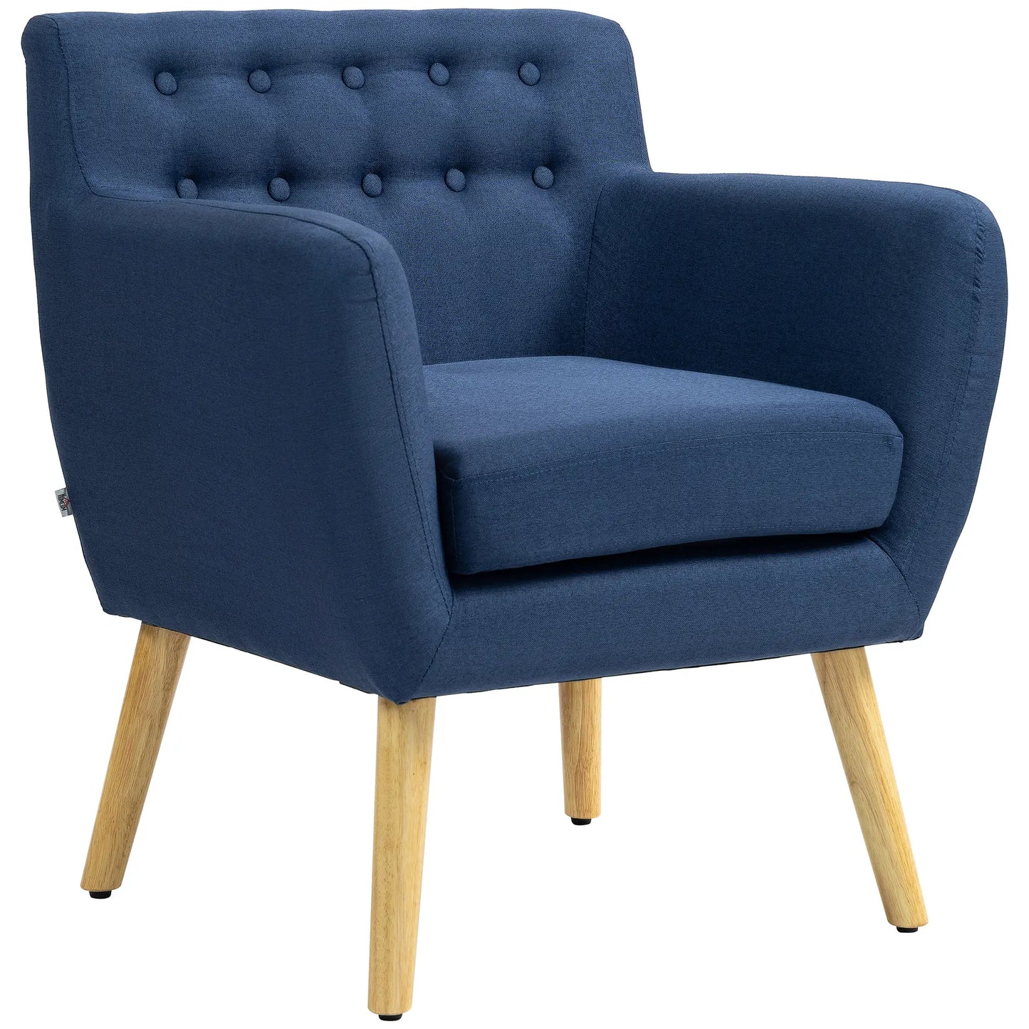 Mid-Century Modern Accent Chair with Wood Frame and Thick Padding, Cream in Blue