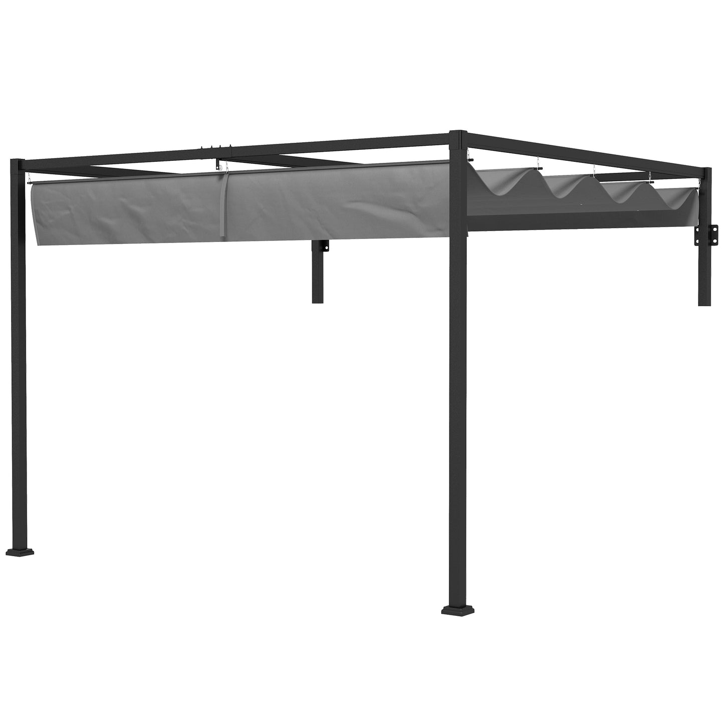 10' x 10' Lean To Pergola, Metal Pergola with Retractable Roof for Grill, Garden, Patio, Deck