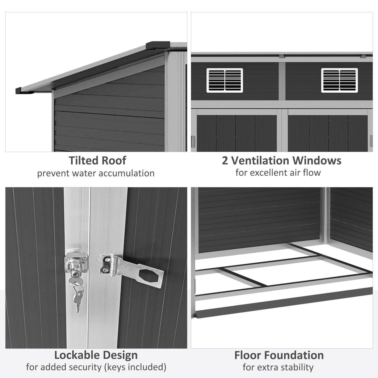 6' x 4' Outdoor PVC Storage Shed, Garden Tool House Weather Resistant with Lock, Foundation and 2 Air Vents for Backyard, Patio, Lawn