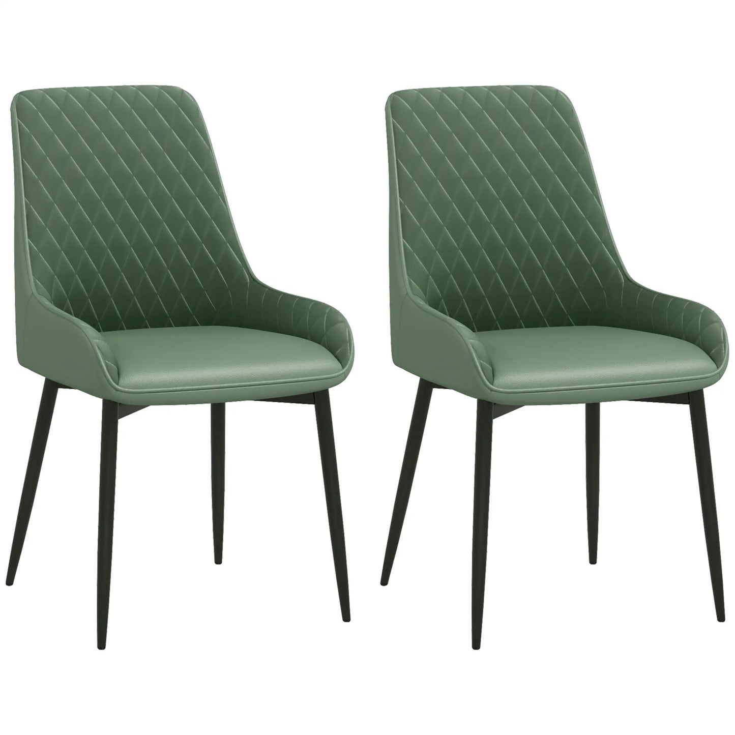 Modern Dining Chairs Set of 2, PU Leather with Metal Legs, Green