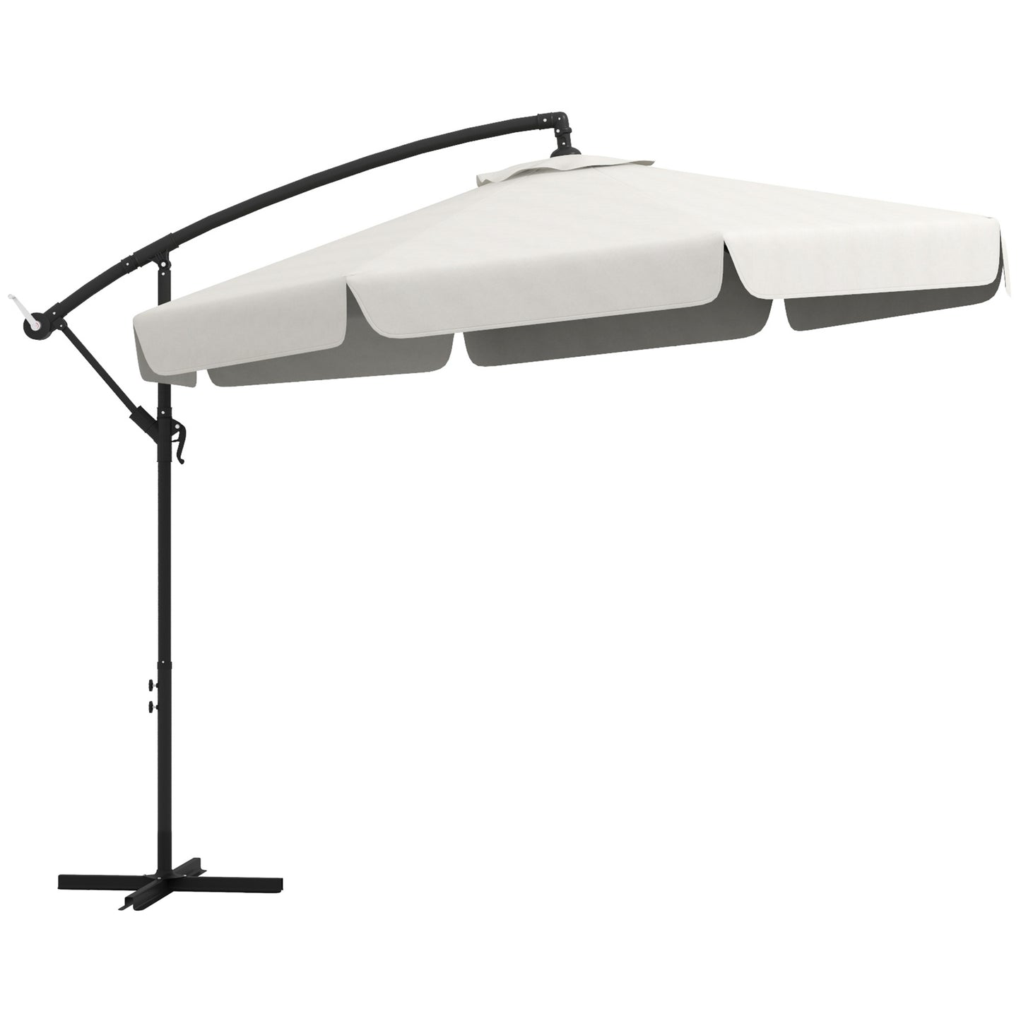 1FT Cantilever Patio Umbrella Offset Parasol with Cross Base and 8 Ribs for Garden, Cream White