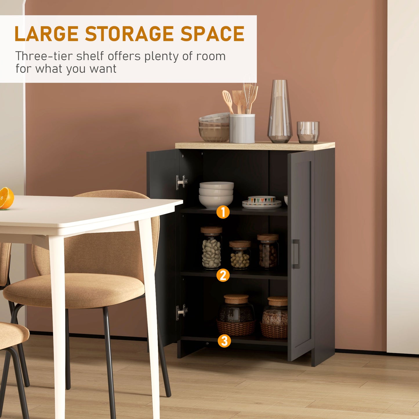 Modern Storage Cabinet with Doors and Adjustable Shelf for Kitchen, Living room, 23.6" x 11.8" x 35.4", Black