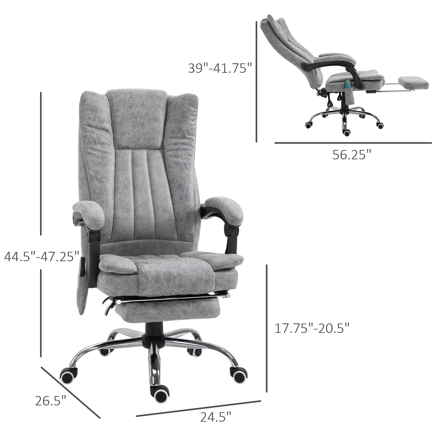 Office Chair 6-point Vibration Massage Chair Micro Fiber Recliner with Retractable Footrest Grey