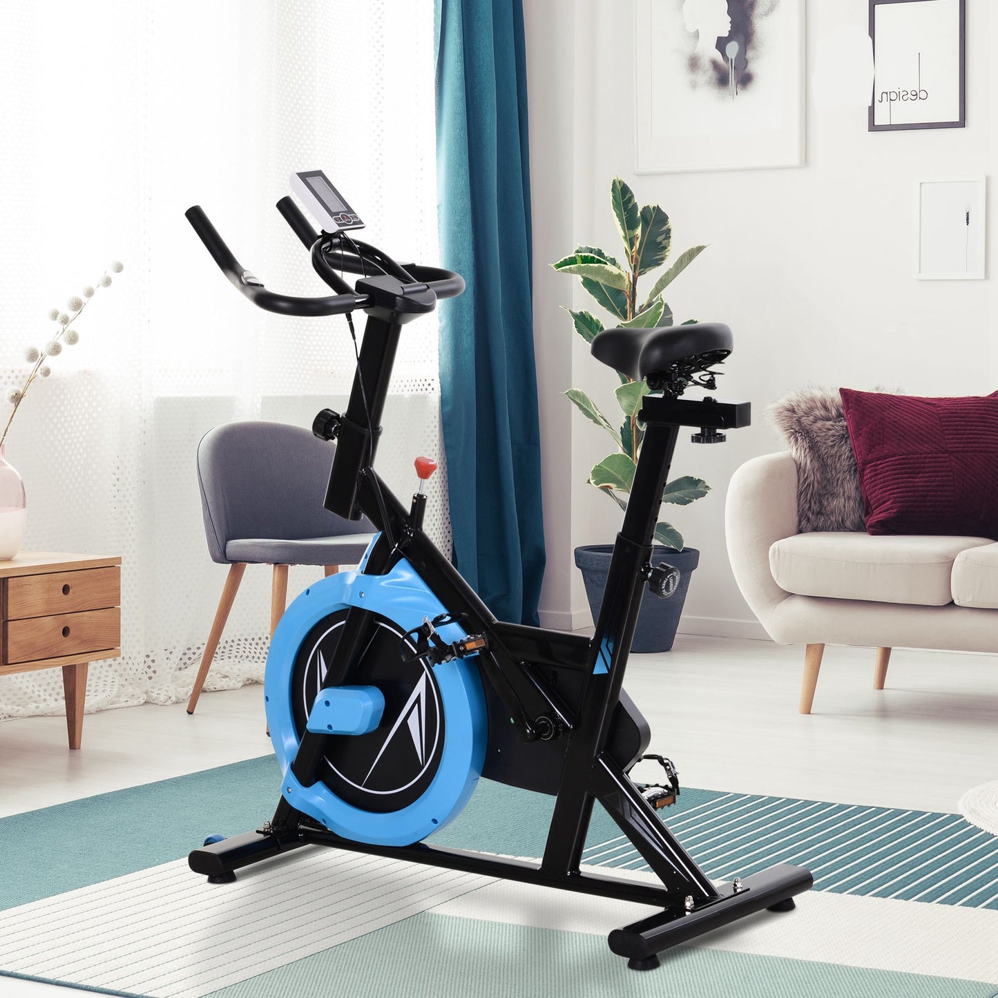 Stationary Exercise Bike, 13lbs Flywheel Belt Drive Training Bicycle, w/ Adjustable Resistance LCD Monitor