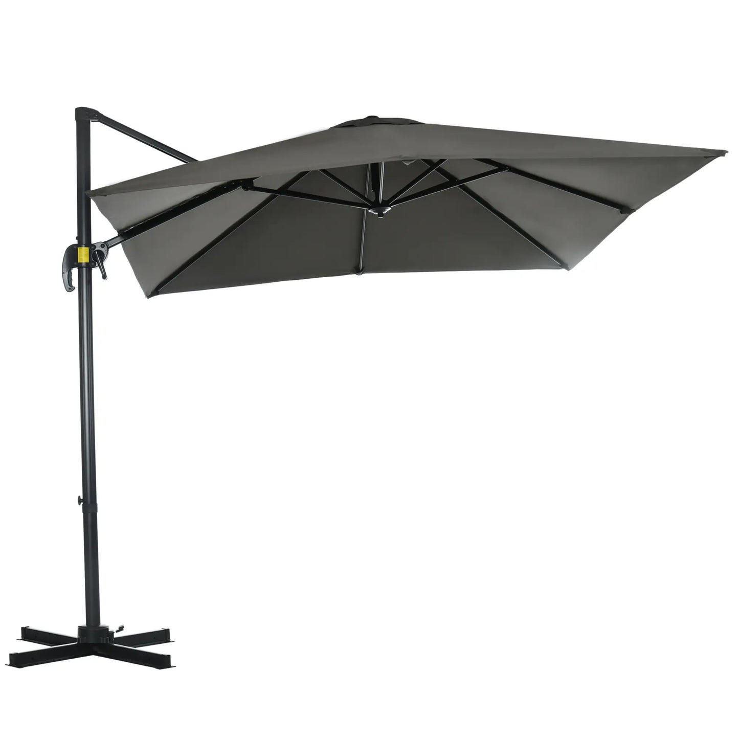 8' x 8' Square Patio Hanging Offset Umbrella with 360° Rotation, Aluminum, Crank & Tilt, with Cross Base, Grey