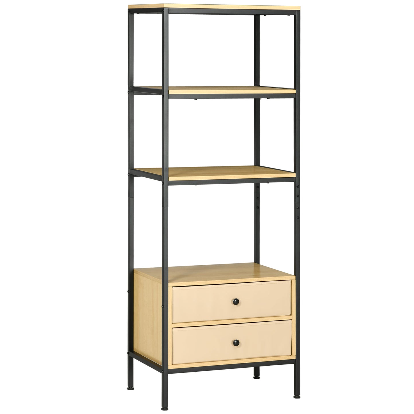 4-tier Storage Shelving Unit with 2 Fabric Drawers, Modern Bookshelf with Open Shelves for Living Room, Home Office, Bedroom,