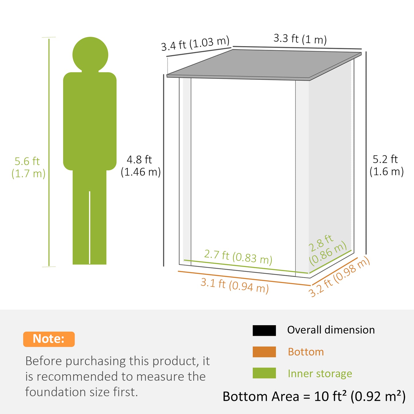 3.3' x 3.4' Lean-to Outdoor Garden Storage Shed, Galvanized Steel with Lockable Door for Patio Brown and White