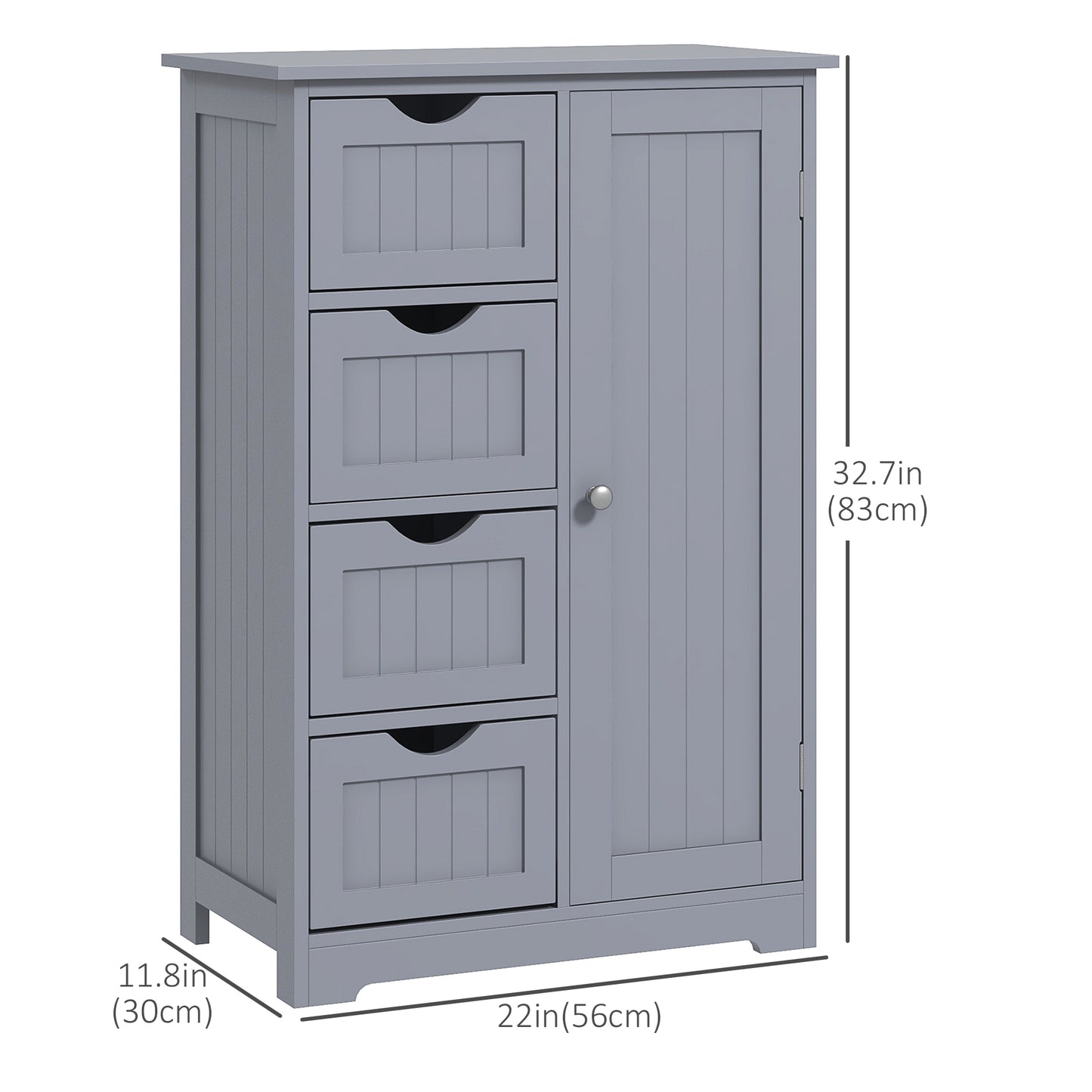 Bathroom Storage Cabinet with Adjustable Shelf and 4 Drawers, in Grey