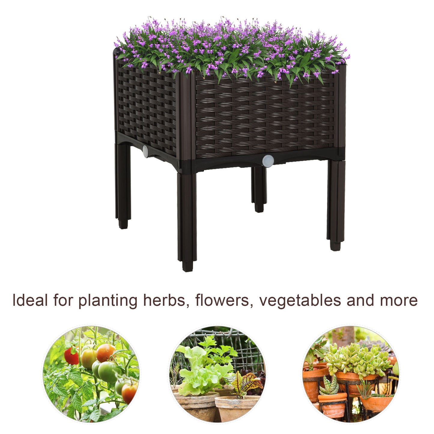 Outsunny Raised Garden Bed PP Raised Flower Bed Vegetable Herb Grow Box Stand