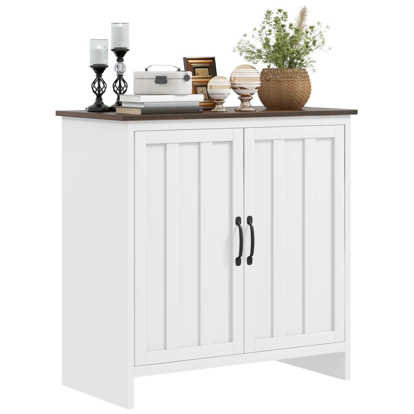 Modern Storage Cabinet with Beadboard Doors and Adjustable Shelf in White