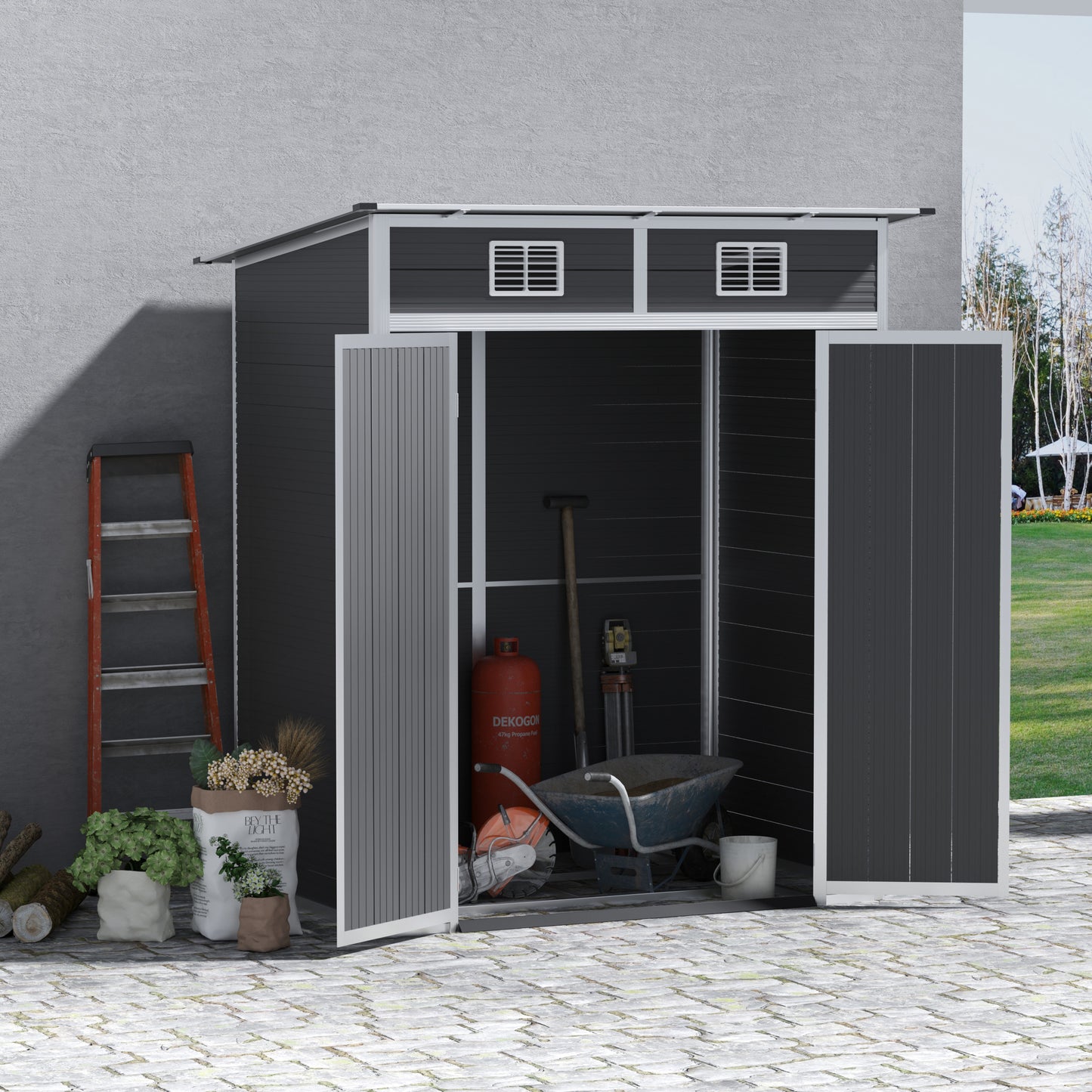 6' x 4' Outdoor PVC Storage Shed, Garden Tool House Weather Resistant with Lock, Foundation and 2 Air Vents for Backyard, Patio, Lawn