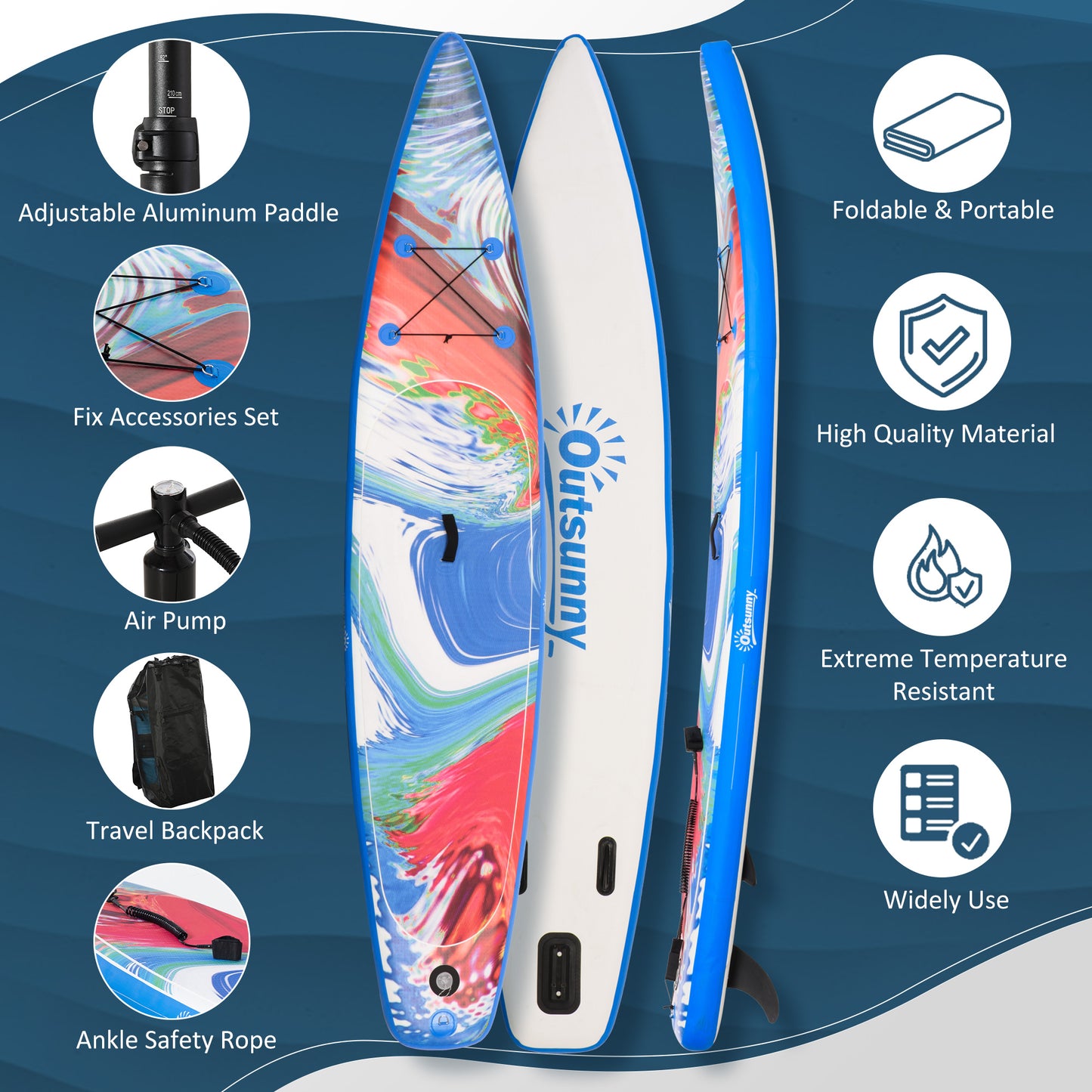 Inflatable Paddle Board, Stand Up Paddle Board Adjustable Aluminum Paddle Non-Slip Deck Colorful Spray-painting Board with ISUP Accessories & Carry Bag, 11'9'' x 30" x 6", Blue