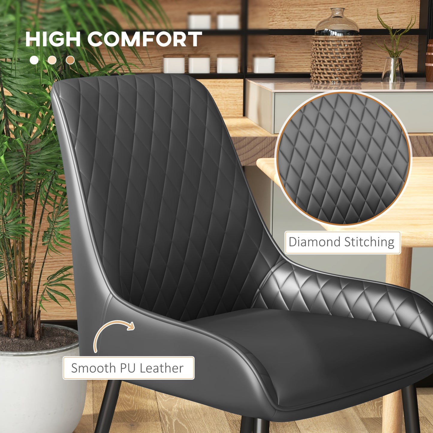 Modern Dining Chairs Set of 4, PU Leather with Metal Legs