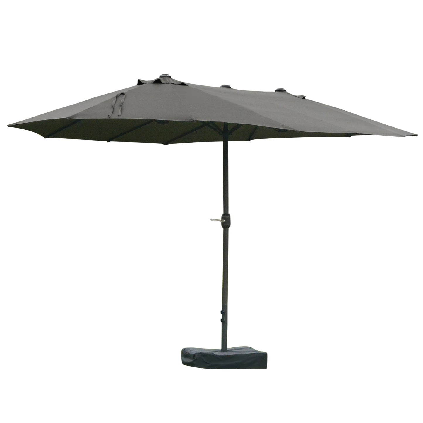 15' Outdoor Patio Umbrella with Twin Canopy Sunshade with Lift Crank, Cross base, Sandbag, Dark Grey