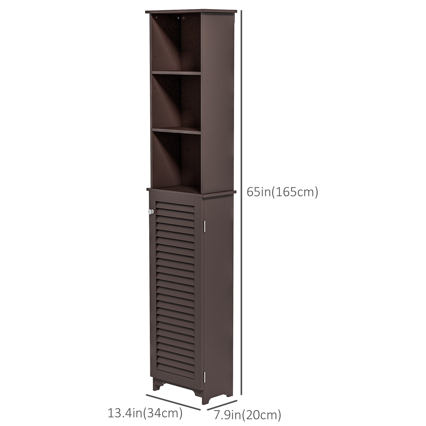 Tall Bathroom Storage Cabinet, Freestanding Linen Tower with 3-Tier Open Adjustable Shelf and Cupboard, Dark Brown