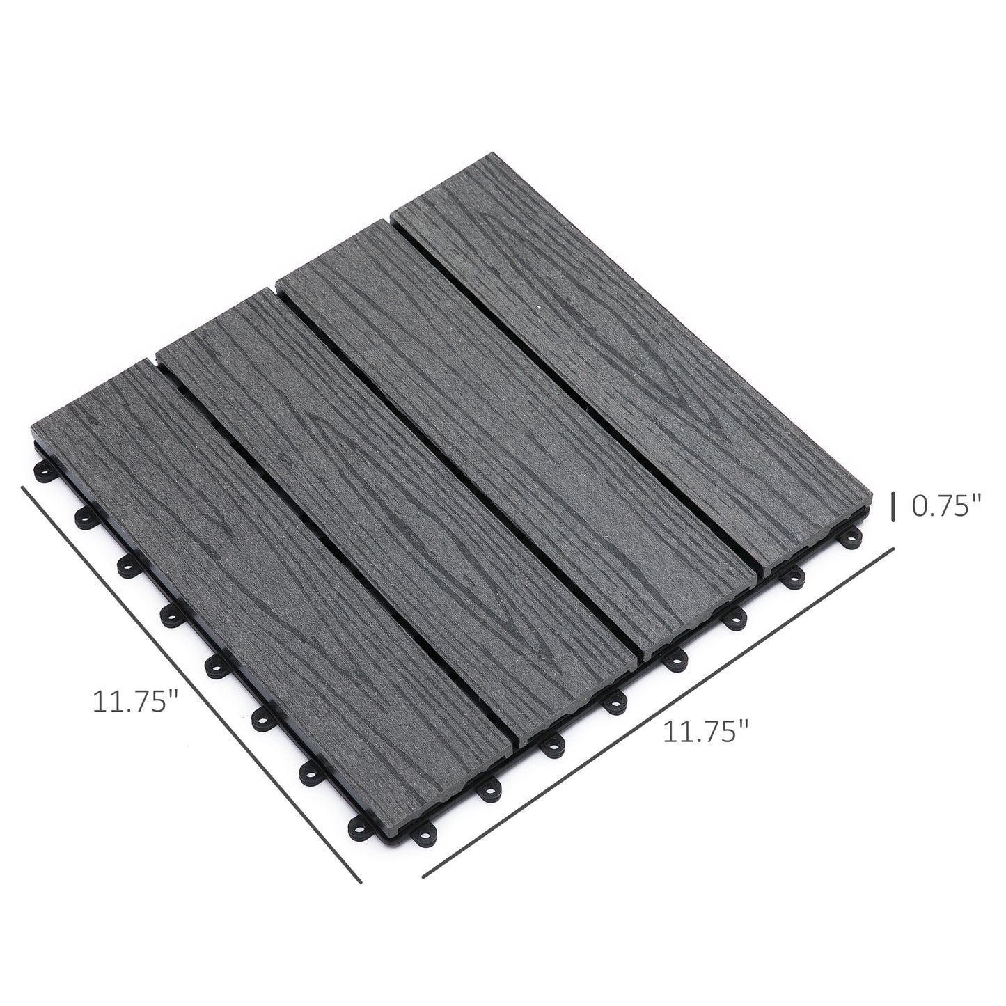 12 x 12 HDPE Interlocking Composite Deck Tile 11 Pack for the Patio or Porch for a New Classic Look, Grey