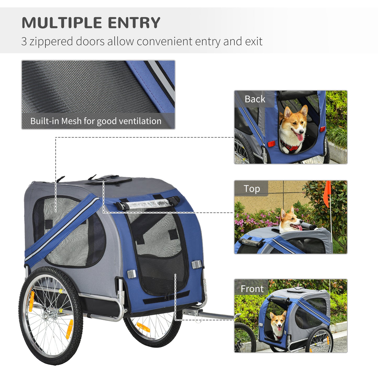 PawHut Dog Bike Trailer Pet Cart Bicycle Wagon Cargo Carrier Attachment Foldable for Travel, Blue and Grey