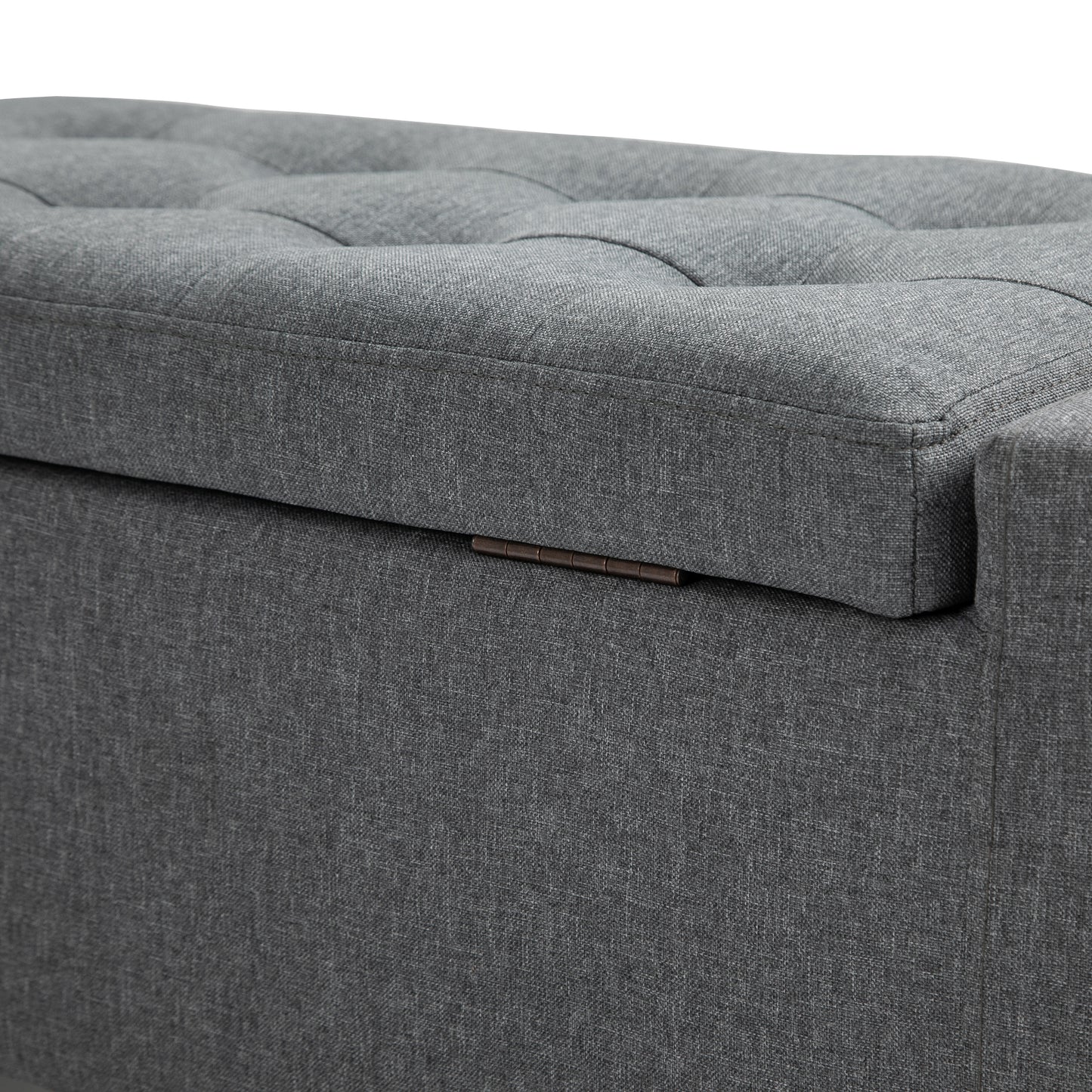 Storage Ottoman Bench, Linen Upholstered Bench with Tufted Design