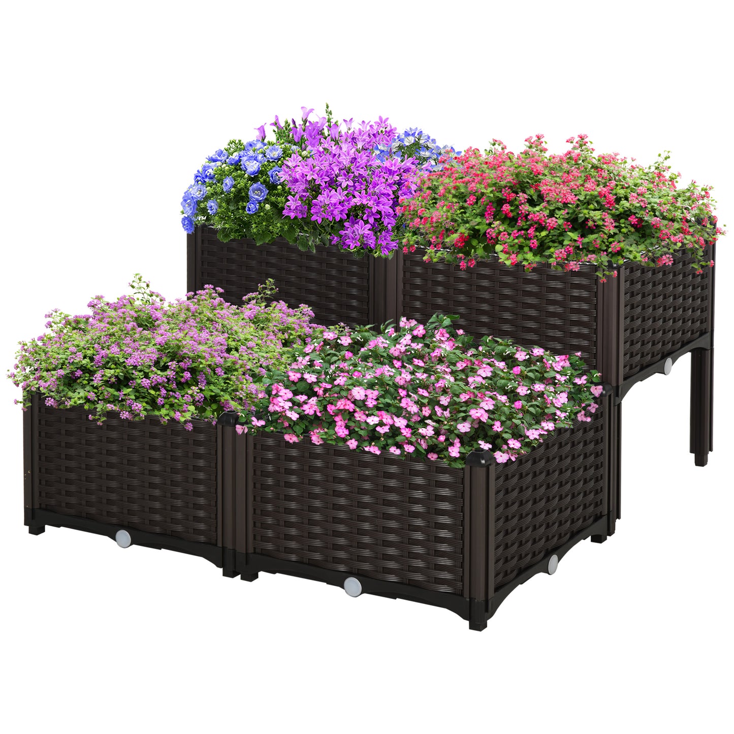 4-piece Raised Garden Bed PP Raised Flower Bed Vegetable Herb Grow Box Stand