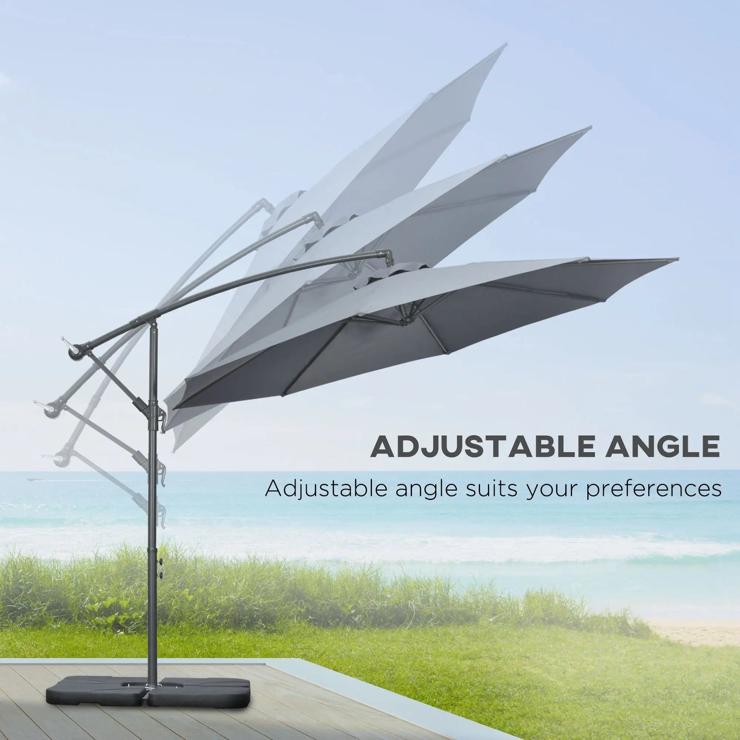 9.6ft Offset Patio Umbrella with Base, Crank, Dark Grey