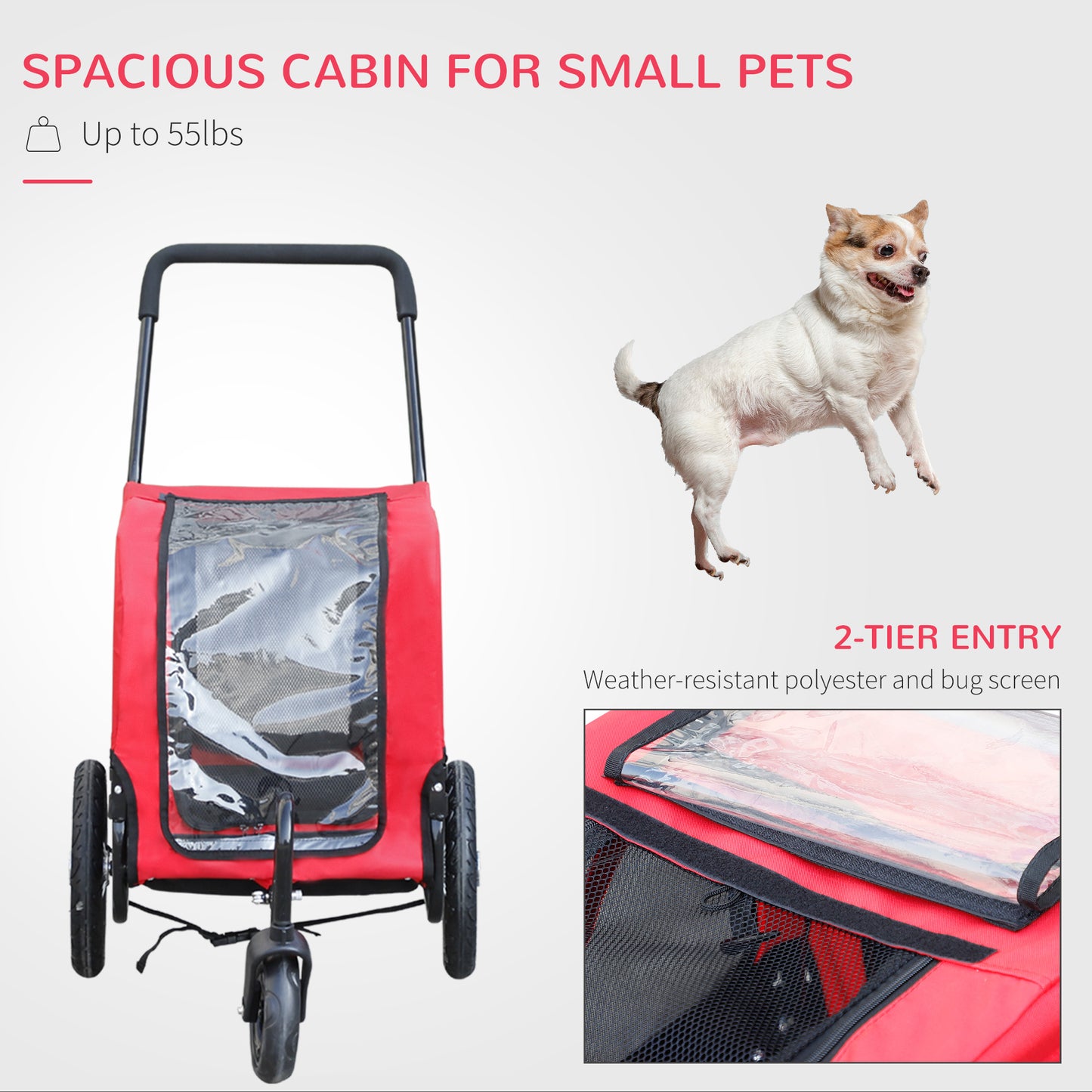 Elite-Jr Dog Bike Trailer 2-In-1 Pet Stroller Cart Bicycle Wagon Cargo Carrier Attachment for Travel with 360-Degree Swivel Wheels & Large Easy Entry, Red