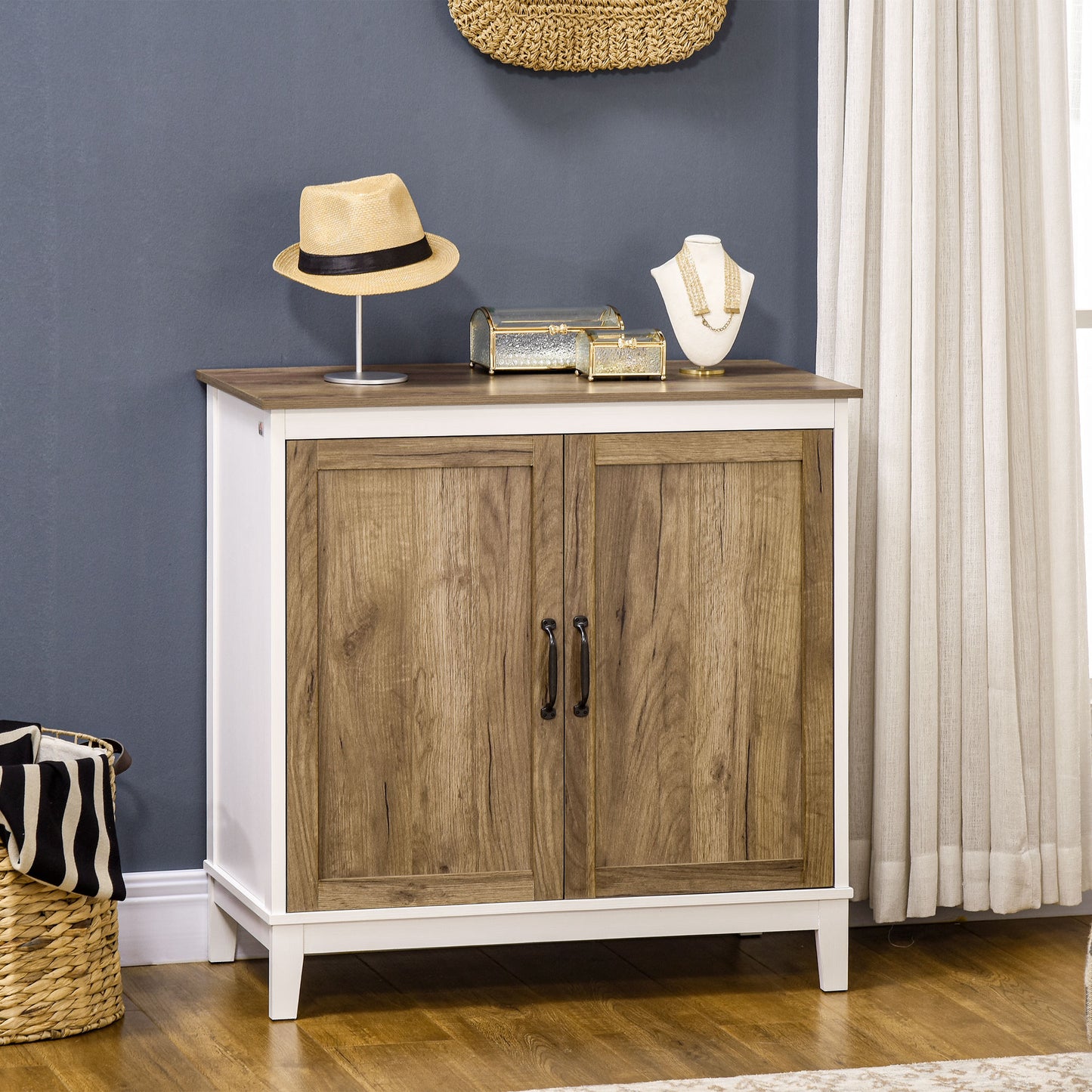 Farmhouse Sideboard, Storage Cupboard with 2 Doors and Shelves Kitchen, Living room, 30.9" x 15.4" x 30.9", Dark Oak