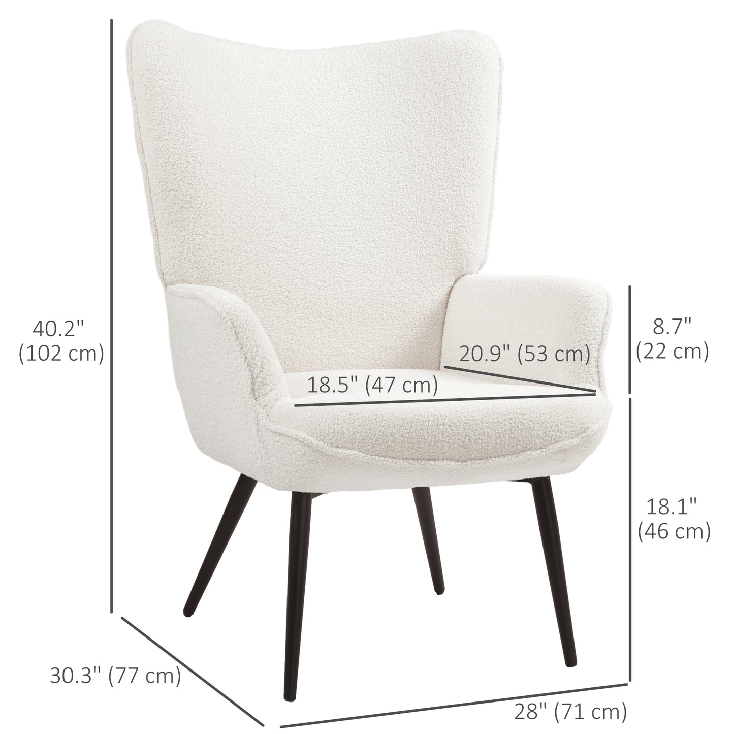 Accent Sherpa Chair, Upholstered, Fluffy Wingback for Living Room, Reading Room, Cream White