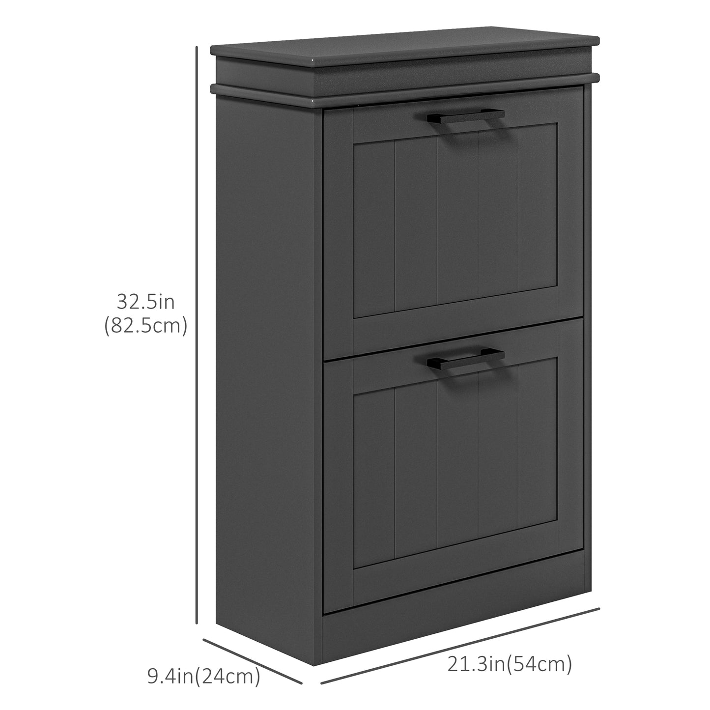 10 Pair Shoe Storage Cabinet with 2 Flip Drawers and Adjustable Shelves, Narrow, Black