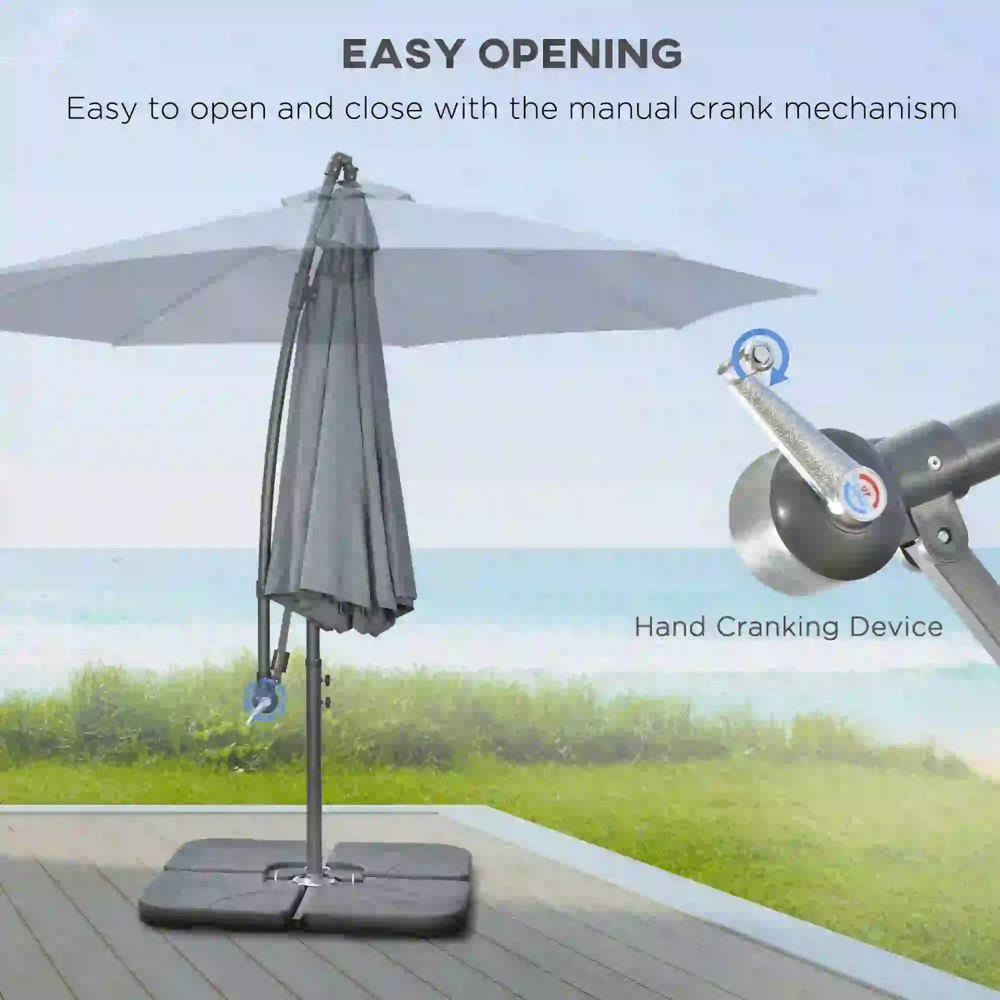 9.6ft Offset Patio Umbrella with Base, Crank, Dark Grey