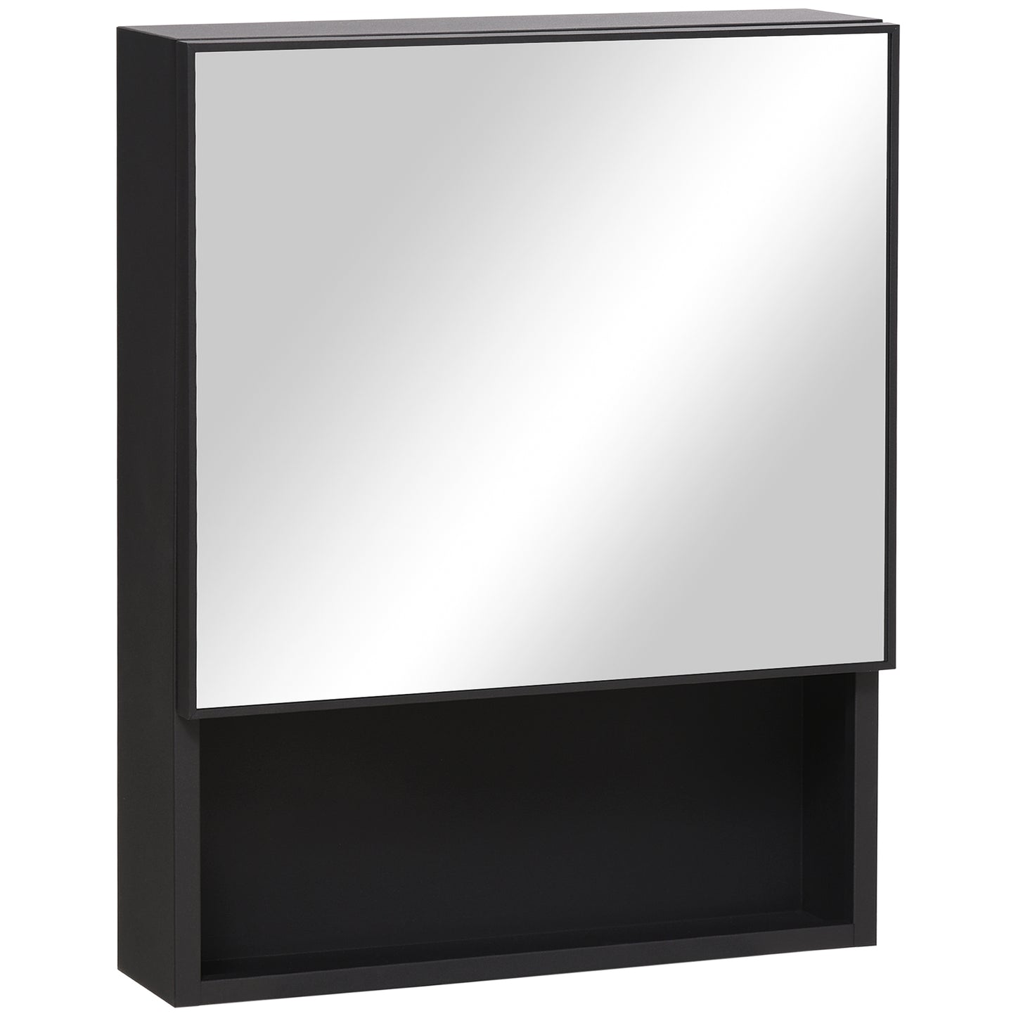 kleankin Bathroom Medicine Cabinet, Wall-Mounted Mirror Cabinet with Single Door, Storage Shelves and Stainless Steel Frame for Laundry Room, Black