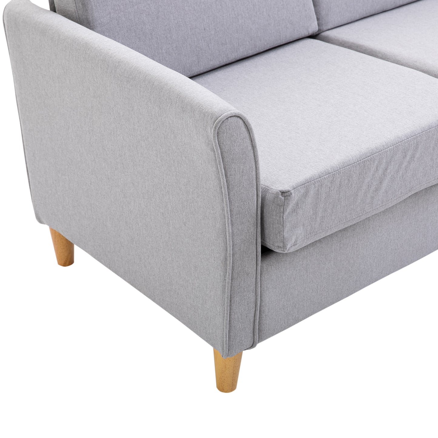 2 Seat Sofa, Two Seater Couch with Armrests, Wood Legs for Living Room, Bedroom, Light Grey