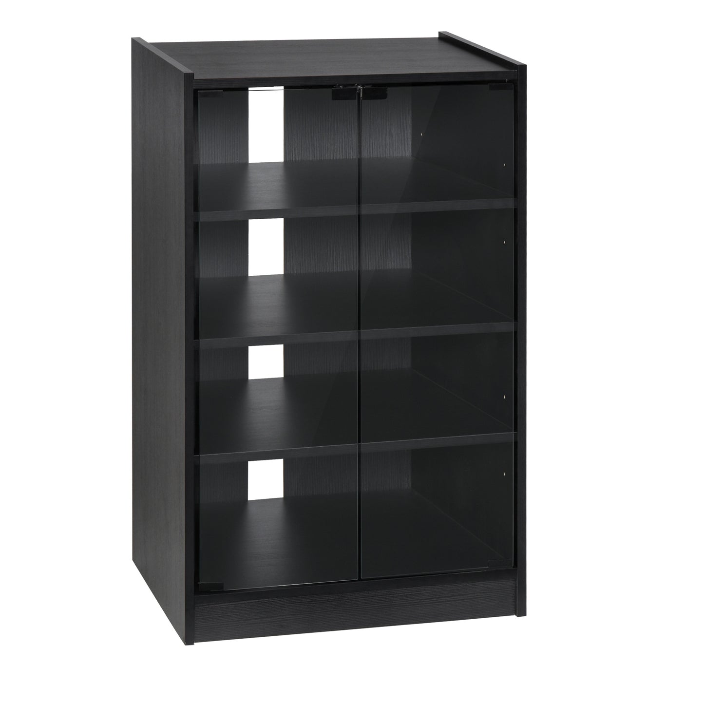 5-Tier Media Stand, Storage Cabinet with 3-Level Adjustable Shelves, Tempered Glass Doors, and Cable Management, Black