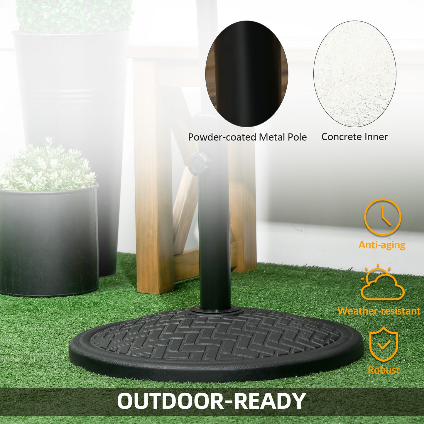 Outsunny 31lbs Patio Umbrella Base Holder, Concrete Round Outdoor Market Umbrella Stand Weight for Lawn, Deck, Backyard, Garden, Black