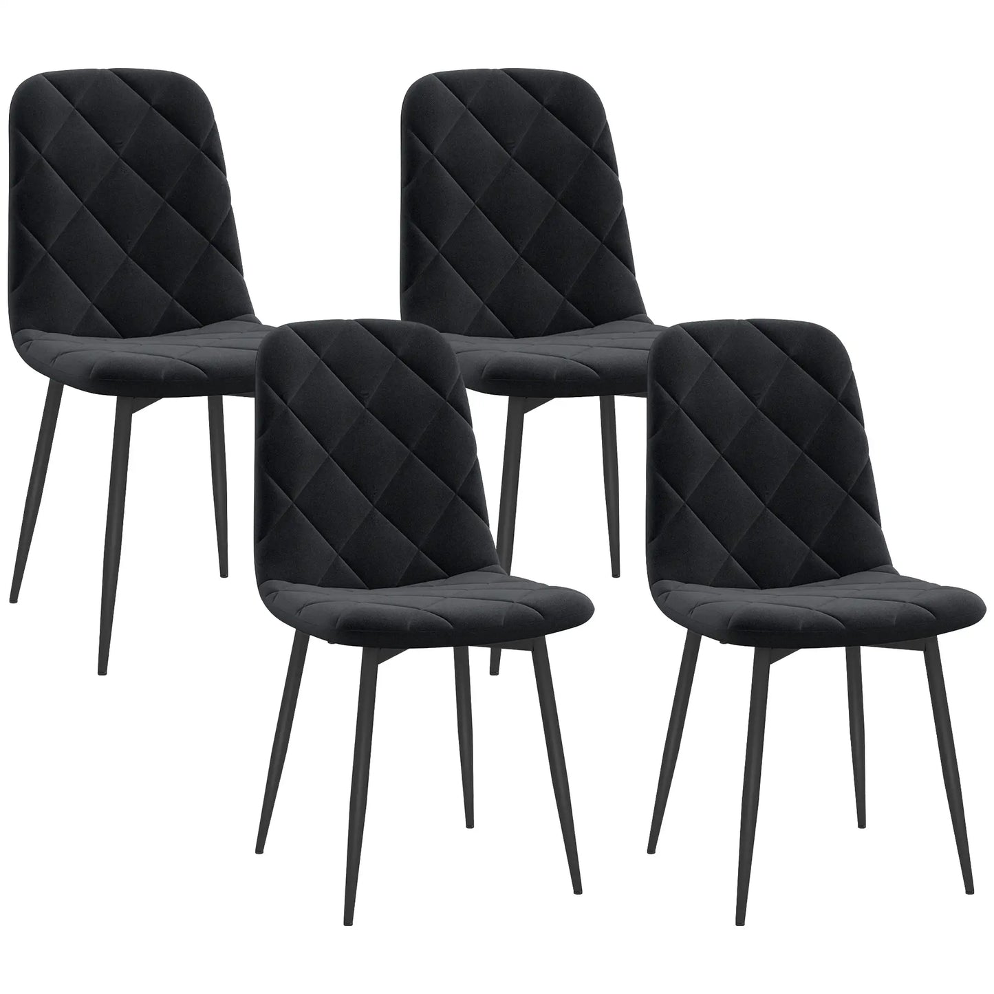 Set of 4 Dining Chair, Upholstered with Steel Legs, Black