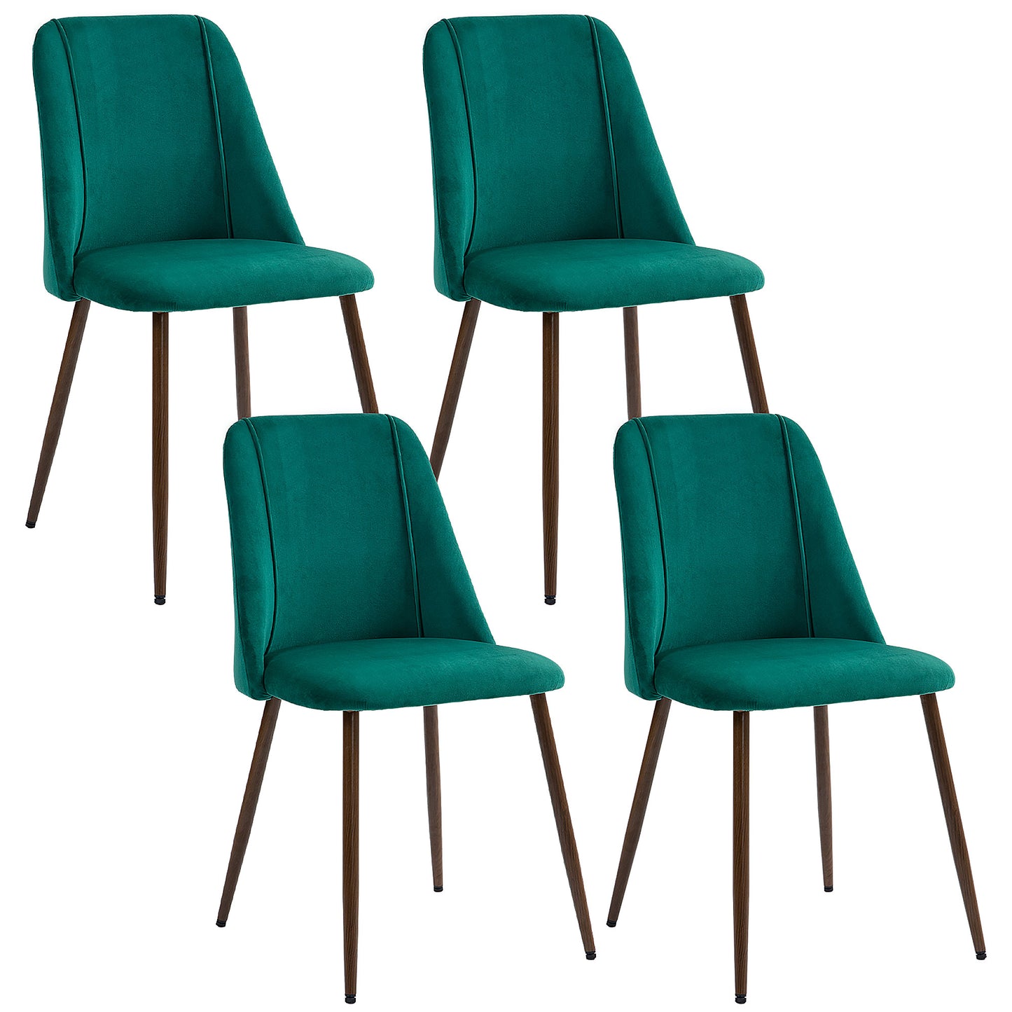 Green Velvet Upholstered Dining Chairs Set of 4, Velvet Accent Chair with Back and Wood-grain Steel Leg