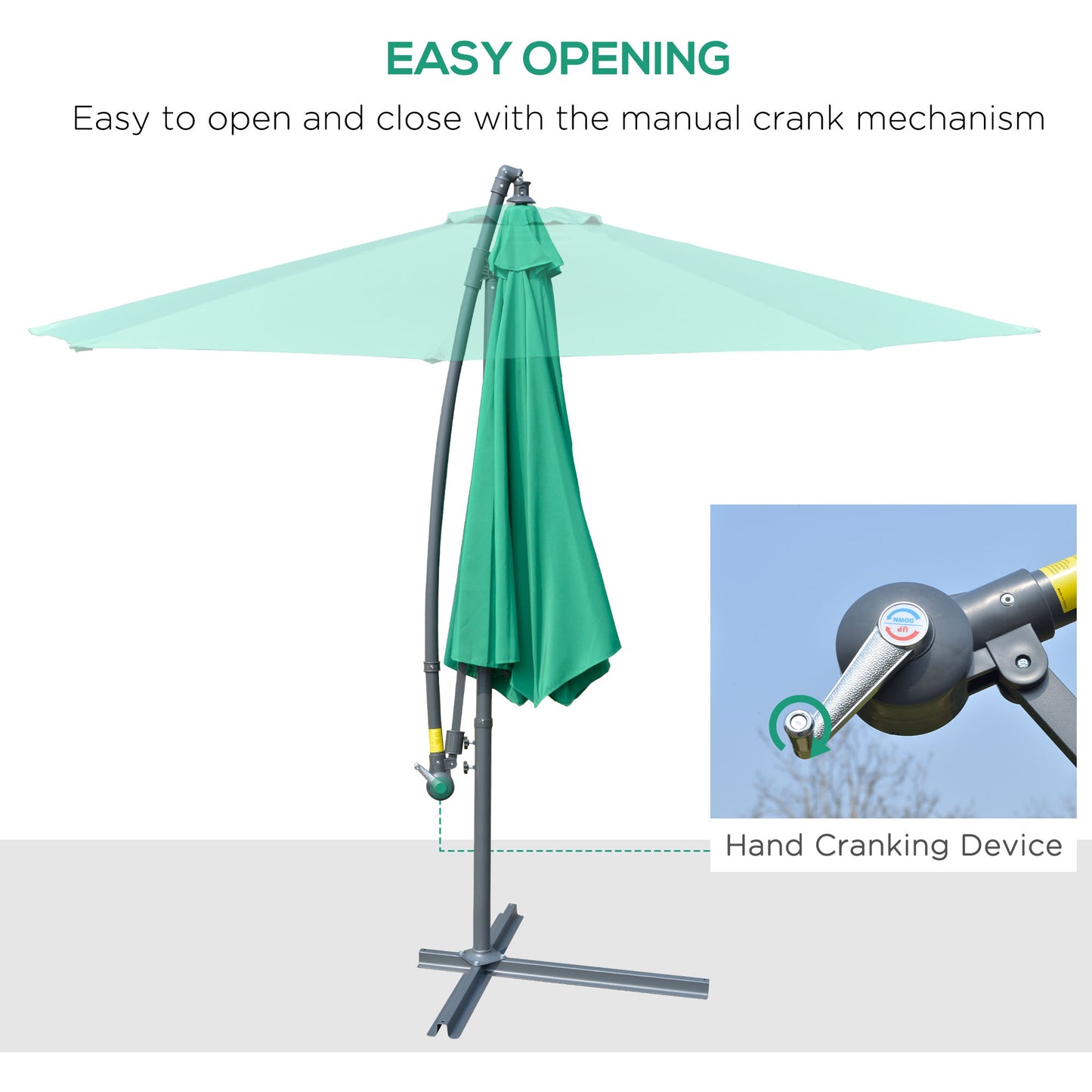 Outsunny 10ft Garden Parasol Sun Shade Patio Banana Hanging Rattan Set Umbrella Cantilever Green