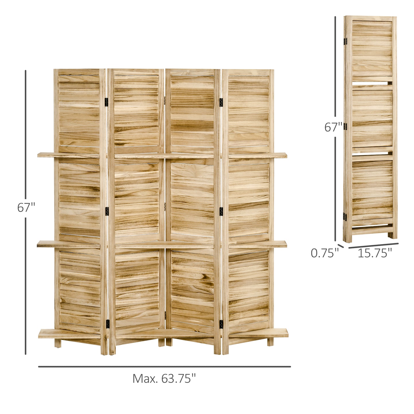 5.6' 4 Panel Room Divider, Folding Wall Divider, Indoor Privacy Screen for Home Office, Natural