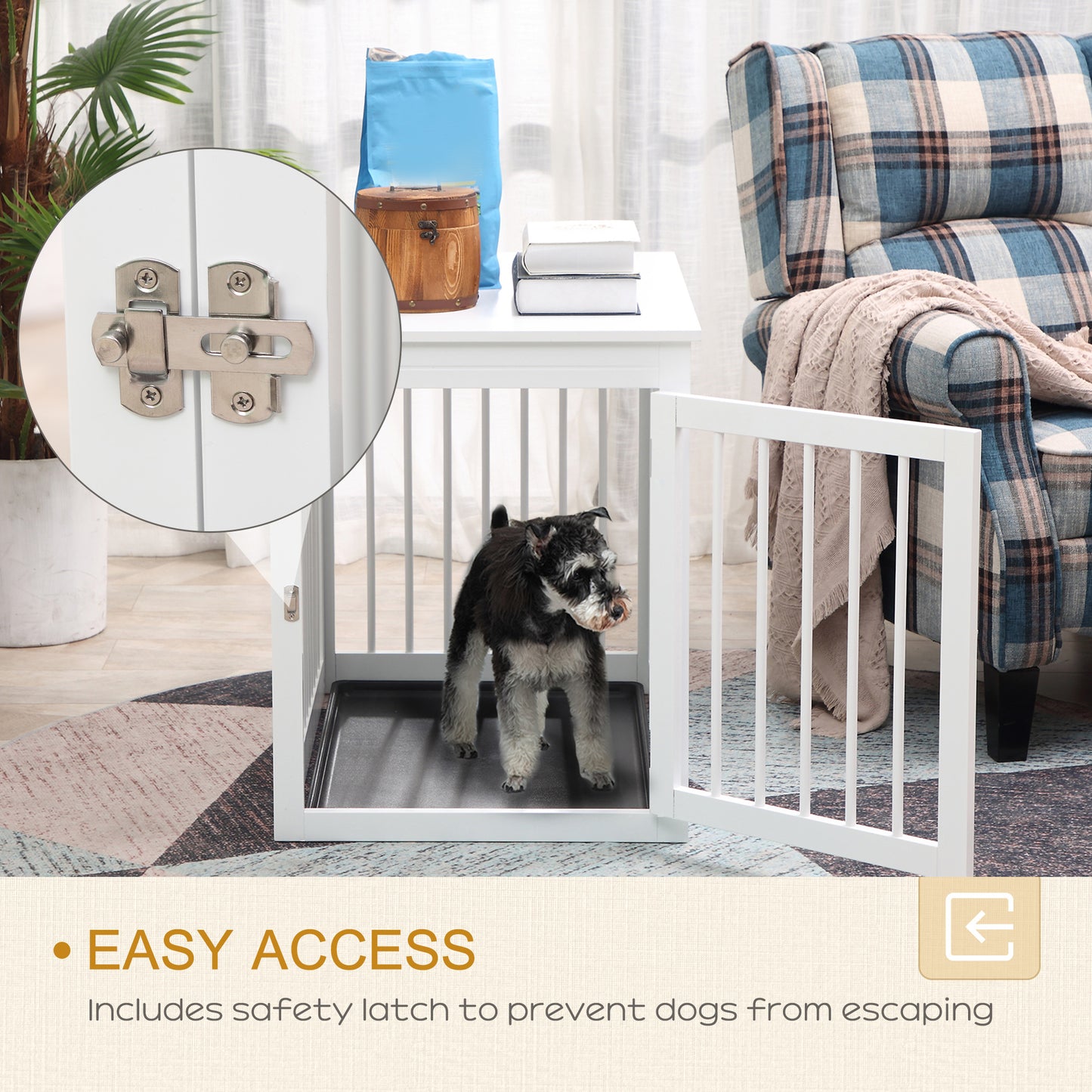 PawHut Wooden Dog Crate Furniture, Puppy Kennel End Table, Decorative Pet House with Front Door, Safety Lock, for Small & Medium Sized Dog, White