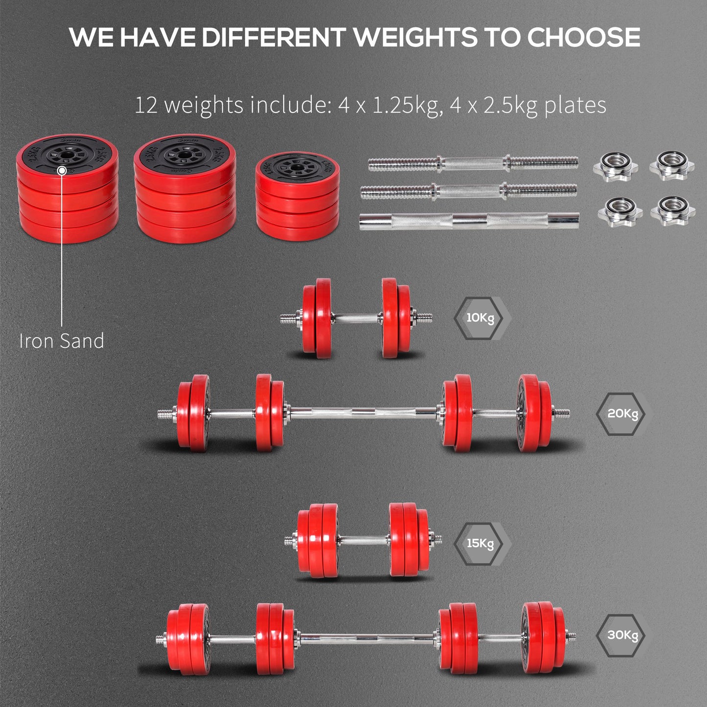 66lbs 2-In-1 Dumbbell & Barbell Adjustable Set Strength Muscle Exercise Fitness Plate Bar Clamp Rod Home Gym Sports Area