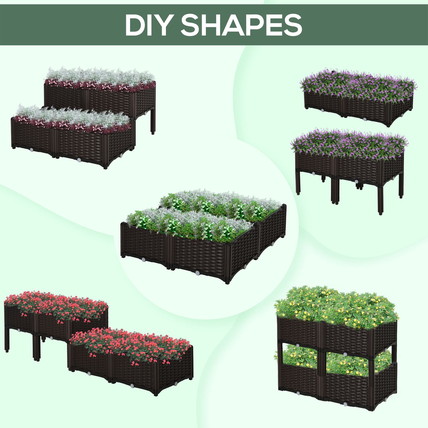 4-piece Raised Garden Bed PP Raised Flower Bed Vegetable Herb Grow Box Stand