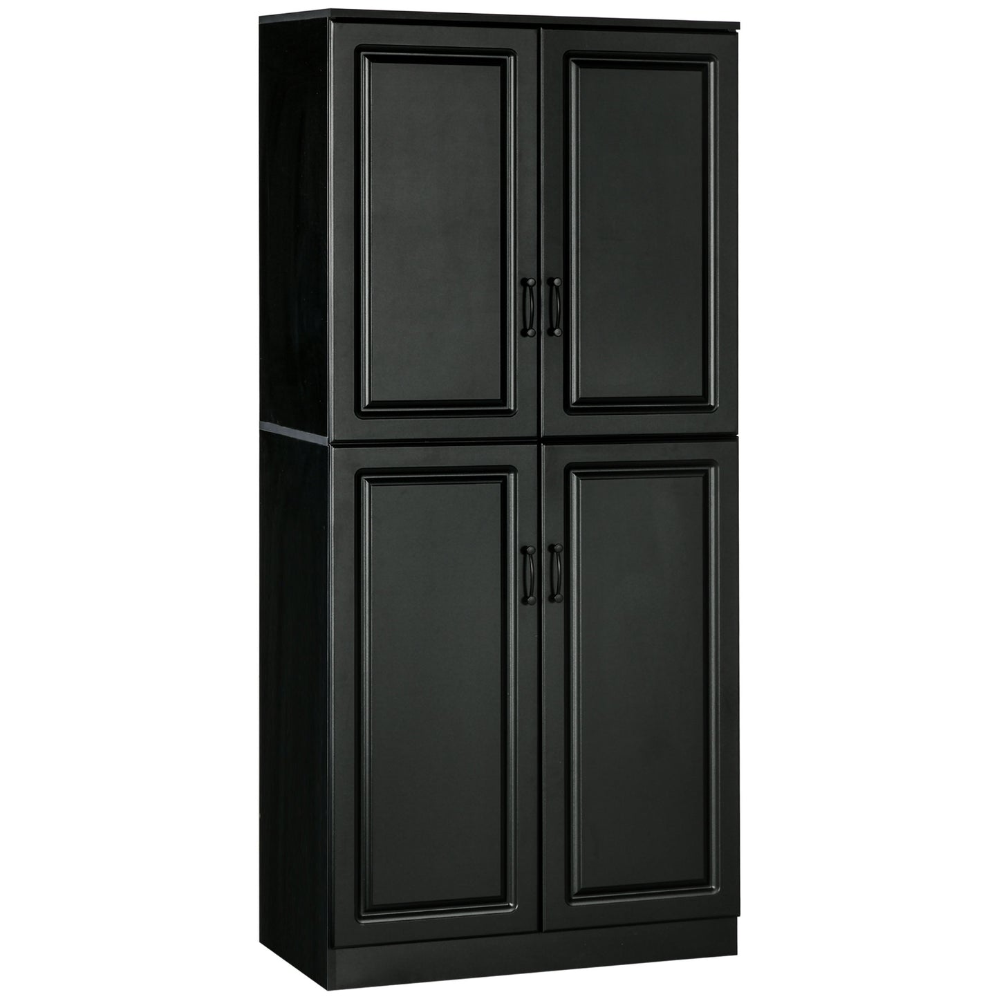 71" Freestanding Kitchen Pantry Cabinet, Storage Cabinet with 4 Hinged Doors and Adjustable Shelves, Black