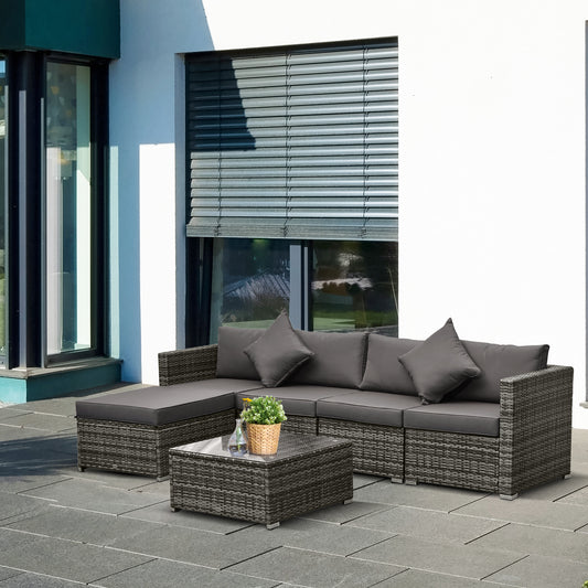 Outsunny 6 Piece Outdoor PE Rattan Wicker Sectional Sofa Deluxe Furniture Set Grey