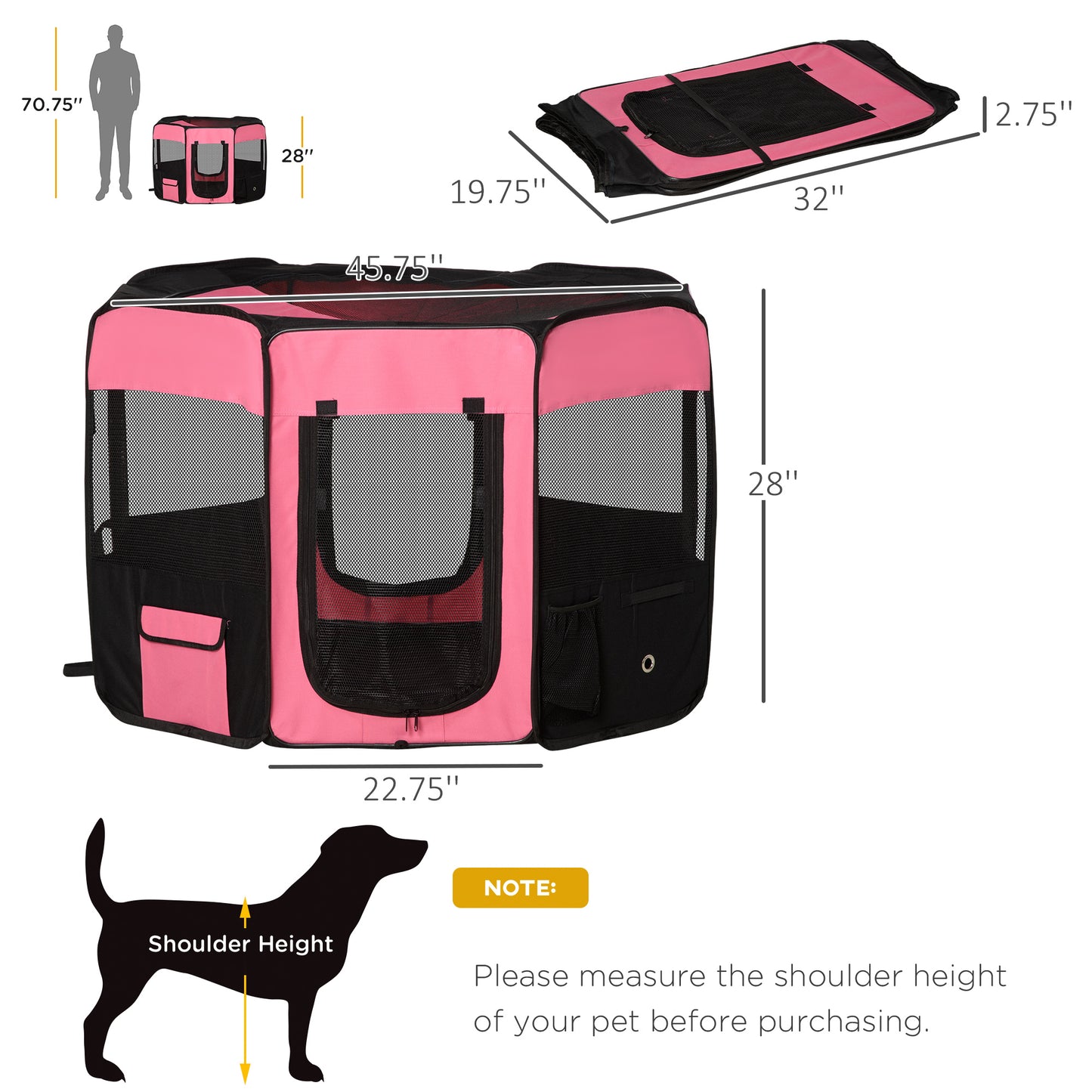 46-inch Pet Playpen Soft Exercise Puppy Dog Pen Portable Crate New Pink Carry Bag Included